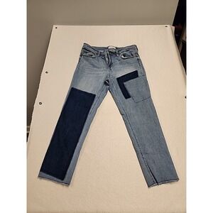 Loft Boyfriend Jeans Women's Size 6 Patchwork 2 Tone Jeans Straight Leg Stretch